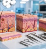 Anatomical skin layer models and surgical instruments used in reconstructive surgery at Ethos Hospital, Kota
